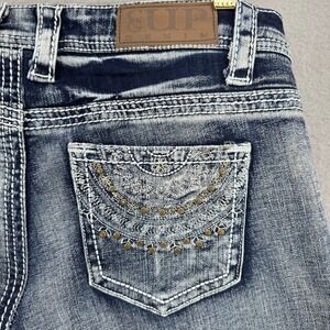 Cowgirl Up Denim Embellished Pockets Bootcut Acid Wash Jeans 32x28 Western
